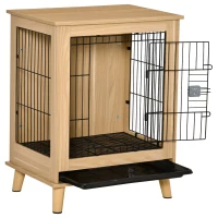 PawHut Cage pour chien cage pour animaux sur pied style meuble plateau amovible porte verrouillable structure en acier et bois 64L x 48l x 83H cm chêne(m-8)