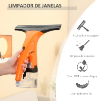 HOMCOM Limpa Vidros Elétrico 2 em 1 Aspirador Limpador de Vidros com Depósito de Água 300ml e Ponta de Borracha Inclui Pulverizador 19,5x12,5x33cm Laranja(m-4)