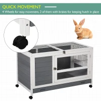 PawHut Indoor Rabbit Hutch Guinea Pig House Wooden Elevated Pet Bunny Cage with Wheels Openable Roof 102 x 60 x 63.5cm Grey(m-4)
