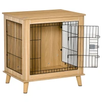 PawHut Cage pour chien cage pour animaux sur pied cage chien interieur meuble chien porte verrouillable structure en acier panneaux de particules aspect bois dim. 73L x 55l x 78H cm chêne(m-10)