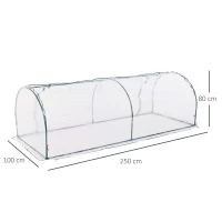 Outsunny Tunnel Greenhouse Green Grow House for Garden Outdoor, Steel Frame, PVC Cover, Transparent, 250 x 100 x 80cm(m-3)