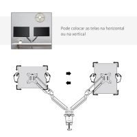 Vinsetto Suporte para Monitor Duplo para Telas LED LCD de 13"-32" Polegadas VESA 75/100mm com Braçadeira Ajustável Giratório 360° e 2 Opções de Montagem 93x11x47cm Prata(m-6)