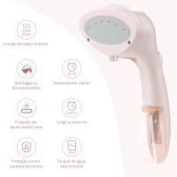 HOMCOM Escova de Engomar a Vapor Vertical 1500W Depósito 85ml Escova a Vapor Portátil de Viagem com Acessórios Sistema de Segurança Desligamento Automático Anti-Gotejamento 16x9x32cm Rosa(m-9)