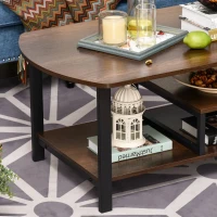 HOMCOM Industrial Coffee Table, Rectangular Sofa Table with Storage Shelves for Living Room, Bedroom, Office, Brown(m-8)