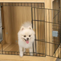 PawHut Cage pour chien cage pour animaux sur pied cage chien interieur meuble chien porte verrouillable structure en acier panneaux de particules aspect bois dim. 73L x 55l x 78H cm chêne(m-9)