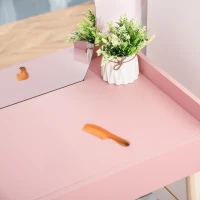 HOMCOM Tocador Mesa de Maquillaje con Espejo Redondo Cajón y Patas de Madera Maciza Estilo Infantil Moderno Nórdico para Dormitorio Vestidor 76x48x123,5 cm Rosa(m-7)