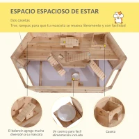 PawHut Jaula Madera para Hámster Ratoncillos Roedores Casa para Animales Pequeños 3 Niveles 115x60x55 cm(m-6)