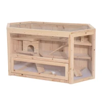 PawHut Jaula Madera para Hámster Ratoncillos Roedores Casa para Animales Pequeños 3 Niveles 115x60x55 cm(m-1)