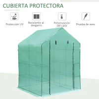 Outsunny Invernadero de Jardín Tipo Caseta Vivero Casero de Acero con 2 Niveles 4 Estantes y Puerta Enrollable para Cultivos Plantas Macetas Flores 143x143x195 cm Verde(m-4)