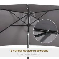 Outsunny Sombrilla de Aluminio 200x300x240 cm Parasol Rectangular de Jardín Inclinable con Manivela y Poste Desmontable para Terraza Piscina Patio Exterior Gris(m-7)