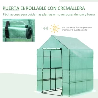 Outsunny Invernadero de Jardín Tipo Caseta Vivero Casero de Acero con 2 Niveles 4 Estantes y Puerta Enrollable para Cultivos Plantas Macetas Flores 143x143x195 cm Verde(m-5)