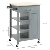 HOMCOM Compact Kitchen Trolley Utility Cart on Wheels with Open Shelf & Storage Drawer for Dining Room, Kitchen, Grey(m-3)