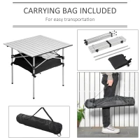 Outsunny Portable Camping Table w/ Mesh Bag & Steel Frame Hiking Furniture Desk, Silver Black(m-5)
