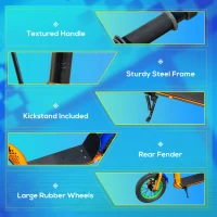 HOMCOM Kids Kick Scooter, Push Scooter, Adjustable Height, Front Rear Dual Brakes, 12-Inch Inflatable Rubber Wheels, for 5+ Years, Orange(m-7)