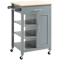 HOMCOM Compact Kitchen Trolley Utility Cart on Wheels with Open Shelf & Storage Drawer for Dining Room, Kitchen, Grey(m-1)