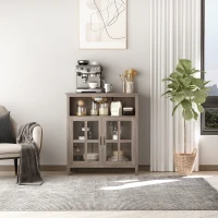 HOMCOM Aparador de Cocina Armario Buffet con 2 Puertas de Vidrio y 2 Compartimentos Abiertos Mueble Auxiliar de Almacenamiento para Comedor Salón 90x40x100 cm Roble(m-2)