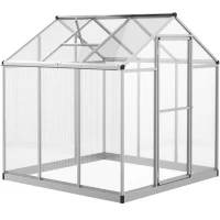 Outsunny Caseta Invernadero de Jardín de Policarbonato Transparente y Aluminio con Puerta y Ventana para Proteger Cultivos Flores 182x183x195cm(m-1)