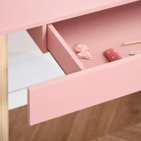 HOMCOM Tocador Mesa de Maquillaje con Espejo Redondo Cajón y Patas de Madera Maciza Estilo Infantil Moderno Nórdico para Dormitorio Vestidor 76x48x123,5 cm Rosa(m-6)