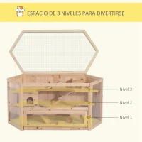 PawHut Jaula Madera para Hámster Ratoncillos Roedores Casa para Animales Pequeños 3 Niveles 115x60x55 cm(m-5)