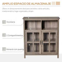 HOMCOM Aparador de Cocina Armario Buffet con 2 Puertas de Vidrio y 2 Compartimentos Abiertos Mueble Auxiliar de Almacenamiento para Comedor Salón 90x40x100 cm Roble(m-4)
