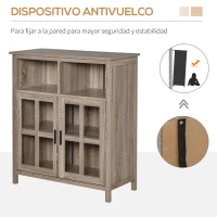 HOMCOM Aparador de Cocina Armario Buffet con 2 Puertas de Vidrio y 2 Compartimentos Abiertos Mueble Auxiliar de Almacenamiento para Comedor Salón 90x40x100 cm Roble(m-6)