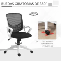 Vinsetto Silla de Oficina Giratoria 360° Silla Escritorio Ergonómica con Altura Ajustable Reposabrazos Soporte Lumbar y Respaldo de Malla Transpirable 65x65x93-103 cm Negro(m-7)