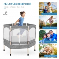 HOMCOM Cama Elástica para Niños de 3 Años Trampolín Infantil con Red de Seguridad para Interior Carga 80 kg 126x109x98 cm Gris(m-5)
