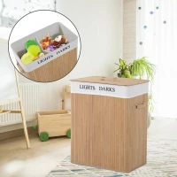 HOMCOM 100 l wasmand wasbox waskorf wassorteerder 2 x vak bamboe(m-4)