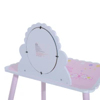 HomCom® Tocador Maquillaje para Niños con Espejo y Taburete Madera Rosa(m-7)