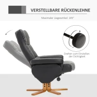 HOMCOM Relaxstoel met kruk tv-stoel 360° draaibaar ligfunctie hout zwart(m-4)