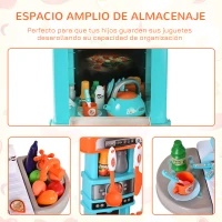 HOMCOM Cocina de Juguetes para Niños Mayores de 3 Años con 33 Accesorios Juegos de Rol Luces y Sonidos Educativo 64x29x87 cm Azul(m-5)
