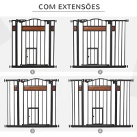 PawHut Barreira de Segurança para Cães Extensível para Portas Escadas 74-105cm com 2 Extensões de 10 e 15cm com 2 Portas e Fechadura Automática Aço Preto(m-8)
