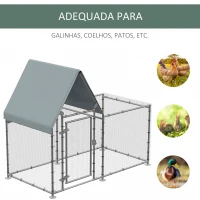 PawHut Galinheiro de Exterior Grande 200x105x172cm com Teto de Tecido de Oxford Gaiola de Aço Galvanizado para Galinhas Coelhos com Fechadura Prata(m-4)