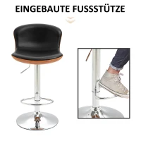 HOMCOM Barkruk met voetensteun set van 2 barkrukken draaibaar PU zwart(m-6)