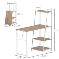 HOMCOM Inklapbaar bureau met boekenkast met 4 niveaus computertafel bureau metaal(m-3)