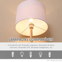 HOMCOM Candeeiro de Pé com Prateleira de Madeira Ecrã de Tecido Suporte para Lâmpada E27 Máx. 40W com Interruptor de Pé Moderno para Sala de Estar Dormitório Estúdio Ø35x155cm Branco(m-6)