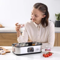 HOMCOM yoghurtmaker, digitaal display 8 yoghurtpotten met glazen deksel, 180 ml, instelbare temperatuur en tijd, 36 x 18,8 x 14 cm(m-2)