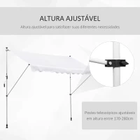 Outsunny Toldo Manual Retrátil para Exterior 300x150x170-280cm Toldo Enrolável Altura Ajustável com Manivela Proteção Solar para Terraço Balcão Jardim Branco(m-4)