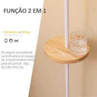 HOMCOM Candeeiro de Pé com Prateleira de Madeira Ecrã de Tecido Suporte para Lâmpada E27 Máx. 40W com Interruptor de Pé Moderno para Sala de Estar Dormitório Estúdio Ø35x155cm Branco(m-4)