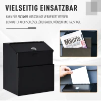 HOMCOM Ideeënbus donatiebox voor wandmontage gemaakt van staal brievenbus met slot zwart(m-6)