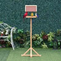 PawHut houten vogelvoederhuisje met asfaltdak naturel kleur 55 x 55 x 144 cm(m-4)