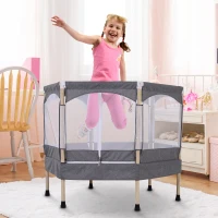 HOMCOM Cama Elástica para Niños de 3 Años Trampolín Infantil con Red de Seguridad para Interior Carga 80 kg 126x109x98 cm Gris(m-2)