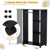 HOMCOM Kledingkast open gangkast met spijlen en wielen zwart(m-6)
