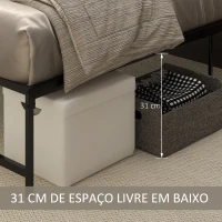 HOMCOM Estrutura de Cama Dupla de Metal para Colchão 135x190cm com Pés de 35cm Estrutura de Cama de Casal com Espaço em Baixo de Armazenamento 141,5x195x35cm Preto(m-4)
