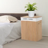 HOMCOM 100 l wasmand wasbox waskorf wassorteerder 2 x vak bamboe(m-5)