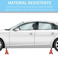 DURHAND Juego de 2 Gatos Estabilizadores de 3 Toneladas/Par Caballetes para Coches con Altura Ajustable para Apoyar Coches Automóviles Vehículos Metal 21x19x29-43 cm Rojo y Negro(m-6)