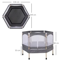 HOMCOM Cama Elástica para Niños de 3 Años Trampolín Infantil con Red de Seguridad para Interior Carga 80 kg 126x109x98 cm Gris(m-3)