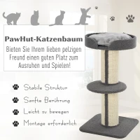 PawHut kattenboom speelboom krabpaal met platform sisal pluche grijs(m-5)