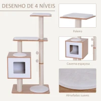 PawHut Árvore Arranhadora para Gatos de Madeira 71,5x49,5x120cm Torre para Gatos com Caverna Plataformas Postes Arranhadores de Sisal Almofadas de Pelúcia Suave e Bolas Suspensas Natural(m-6)