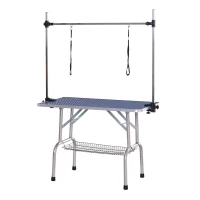 PawHut Trimtafel, scheertafel in hoogte verstelbaar met ondermand voor honden inklapbaar blauw(m-1)